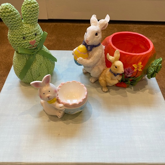Other - Colorful Bunny Figurine Set with Egg Holder